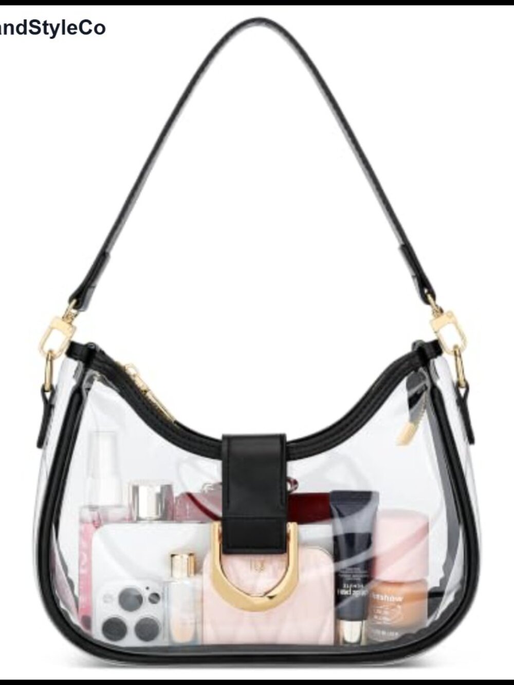 Clear PVC Shoulder Bag with Gold Chain Crossbody Strap